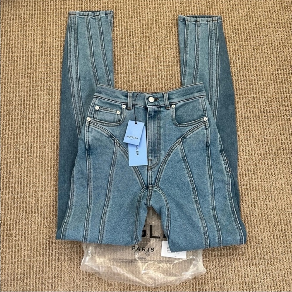 Mugler High Rise Spiral Blue Jeans